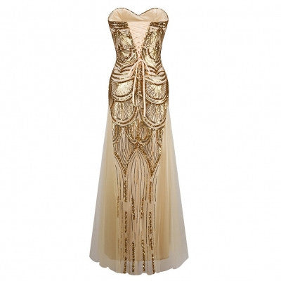 Shining Gold Great Gatsby Dress Strapless Sequined - Sins & Temptations