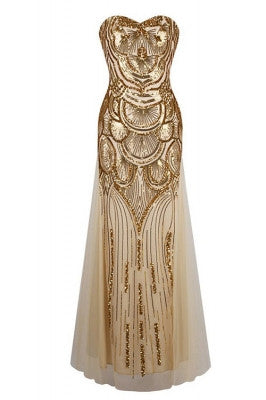 Shining Gold Great Gatsby Dress Strapless Sequined - Sins & Temptations