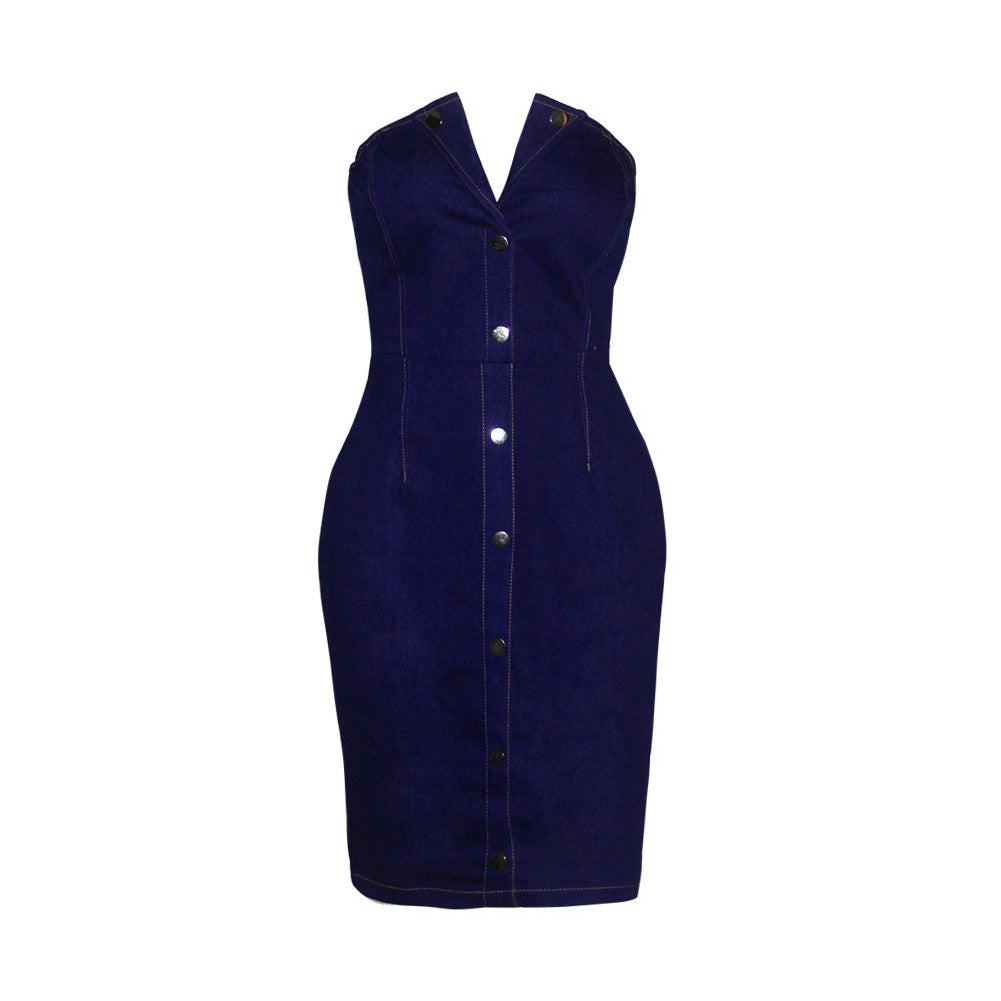 Bodycon Going Out Dress Denim Button Back Zipper Partywear - Sins & Temptations