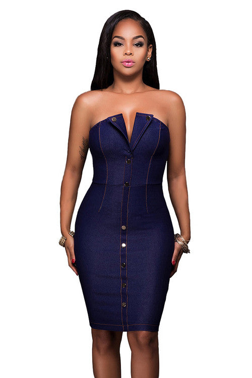 Bodycon Going Out Dress Denim Button Back Zipper Partywear - Sins & Temptations