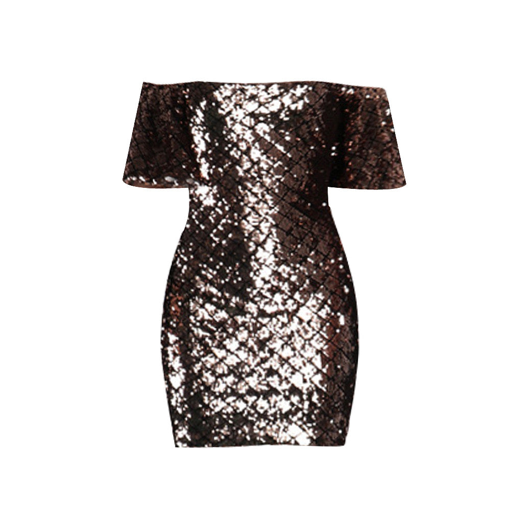 Sheerly Off Shoulder Sequin Bodycon Dress Flared Sleeve Clubwear - Sins & Temptations