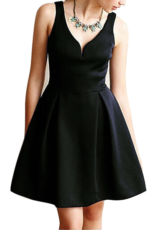 Luscious Cocktail Black Flared Dress Back Zipper Skater One Piece Clubwear / Partywear - Sins & Temptations