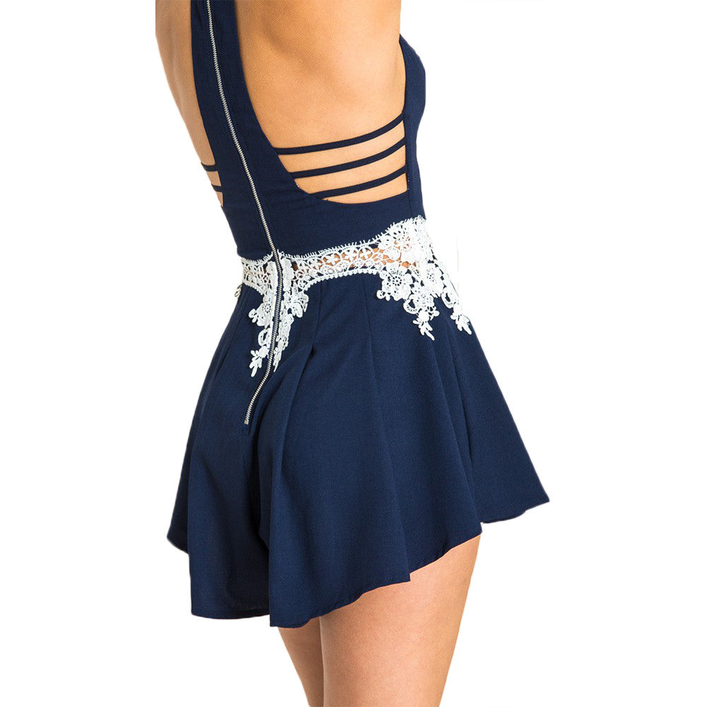 Edgy Pleated Backless Going Out Back Zipper Summer Romper Playsuit Dress - Sins & Temptations
