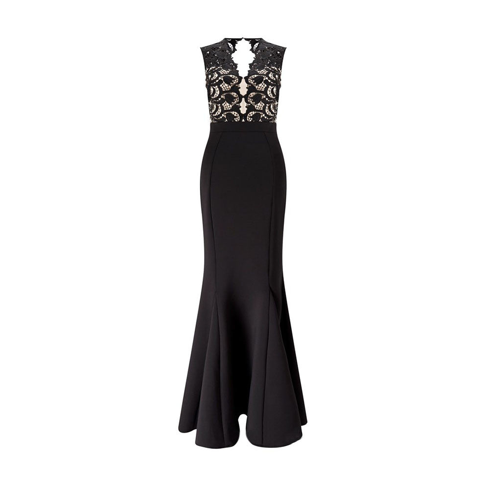 Slim Fit Black Floral Maxi Dress Sleeveless Cutout Back - Sins & Temptations