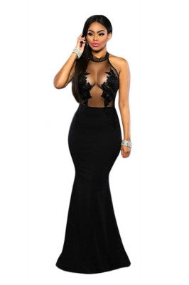 Transparent Mesh Patchwork Black Long Evening Maxi Dress - Sins & Temptations
