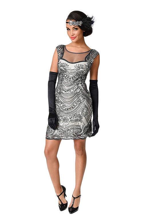Glamorous Vintage Inspired Black Sequins Short Flapper Dress Sequined One Piece - Sins & Temptations