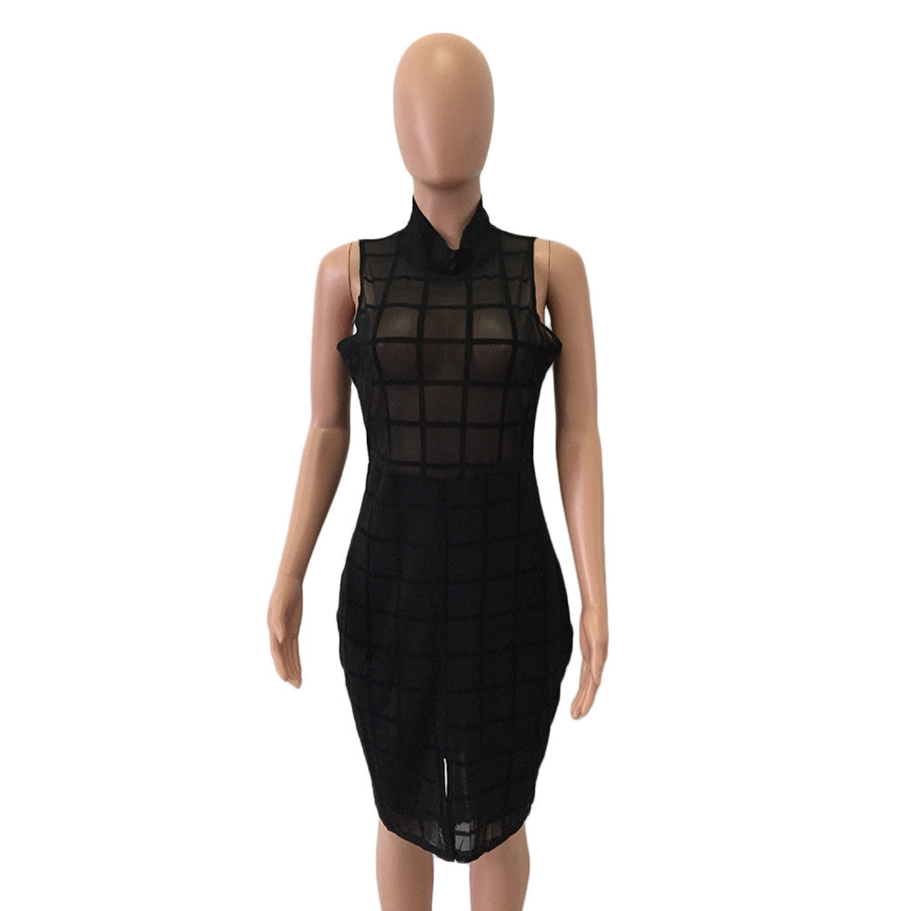 Curvy Black Sleeveless Bodycon Knee Length High Neck Party Clubwear Dress - Sins & Temptations