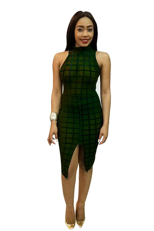 See Through Bandage Split Party Green Tight Long Party Clubwear Dress - Sins & Temptations