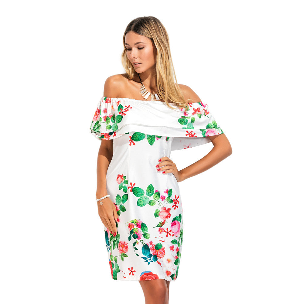 Graceful Straight Shoulder Printed Ruffle Overlay Sheath Dress - Sins & Temptations
