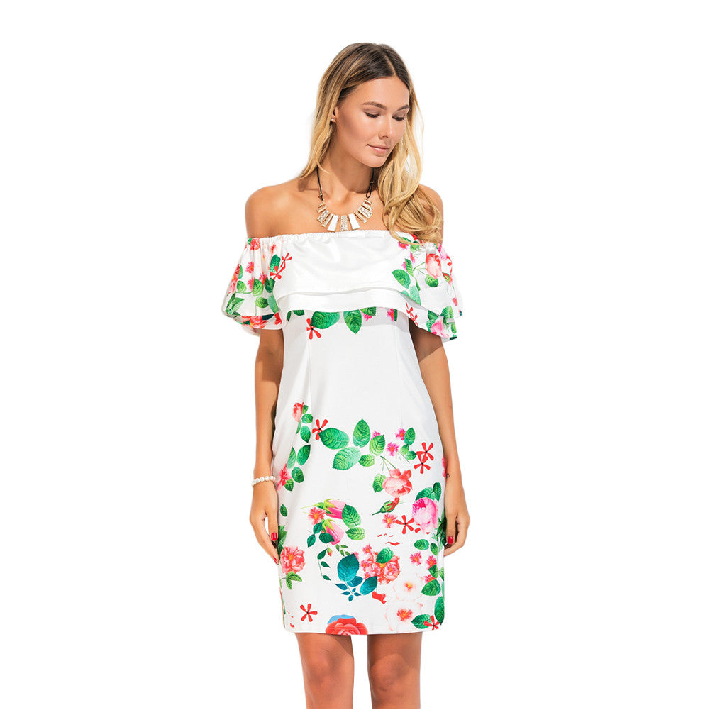 Graceful Straight Shoulder Printed Ruffle Overlay Sheath Dress - Sins & Temptations