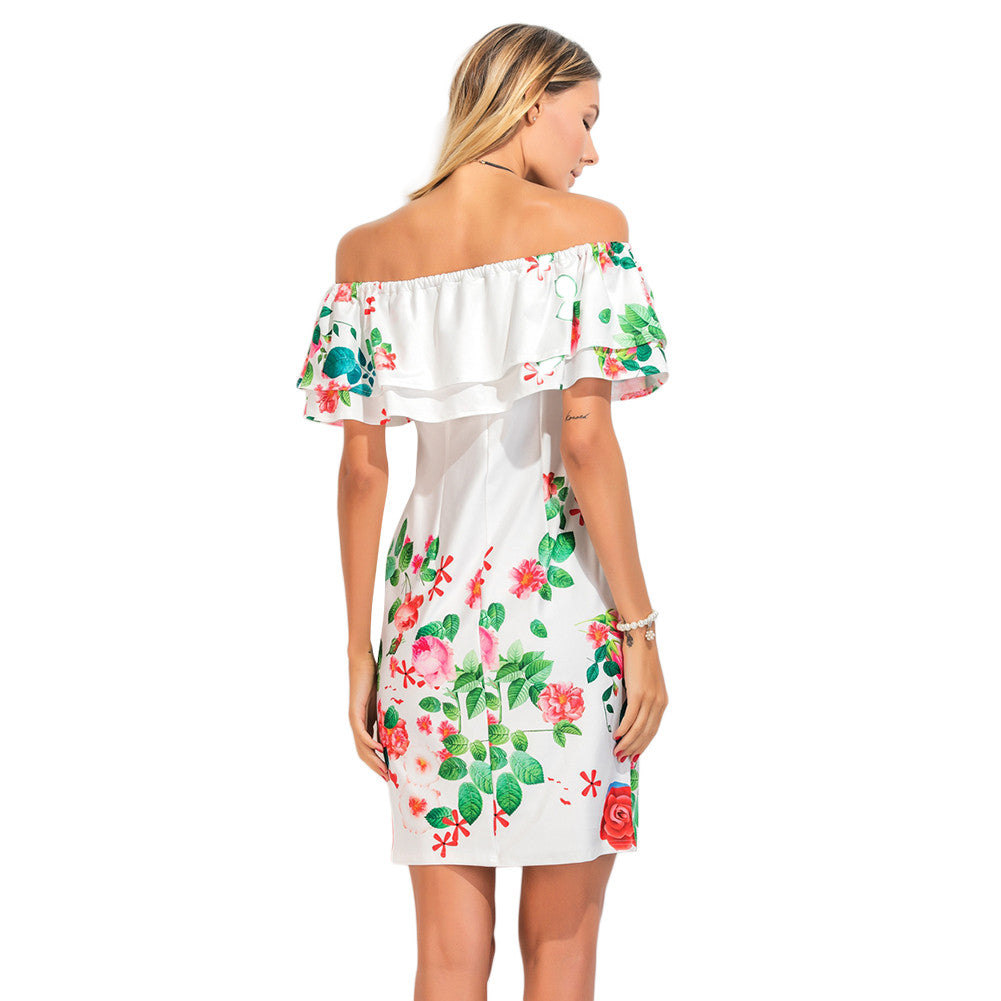 Graceful Straight Shoulder Printed Ruffle Overlay Sheath Dress - Sins & Temptations