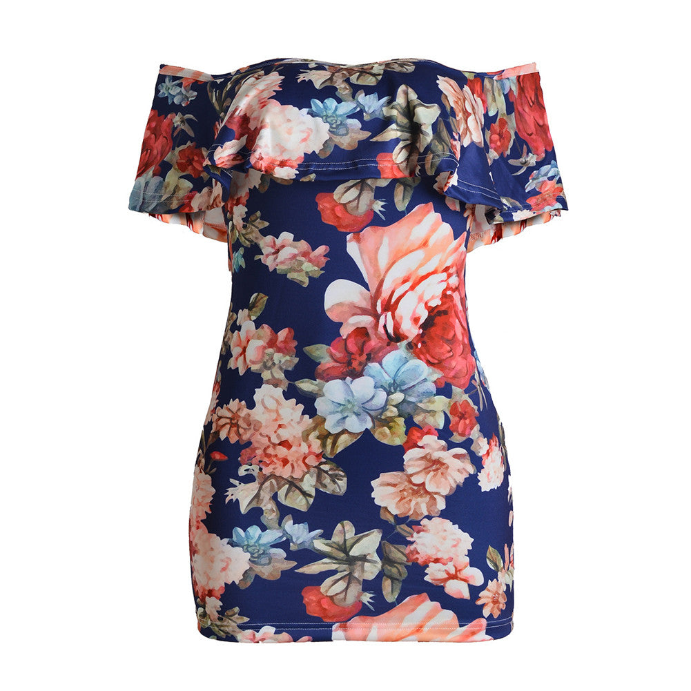 Brightly Floral Ruffle Off Shoulder Mini Bodycon Clubwear Party Dress - Sins & Temptations