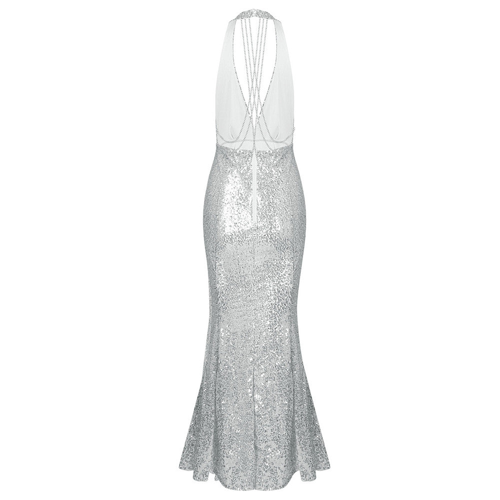 Captivating Silver Backless Fishtail Hem Evening Dress - Sins & Temptations
