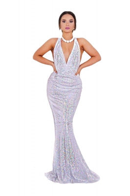 Captivating Silver Backless Fishtail Hem Evening Dress - Sins & Temptations