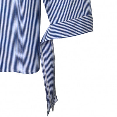 Trendy Blue Striped Bow Knotted Off Shoulder Blouse Top Shirt - Sins & Temptations
