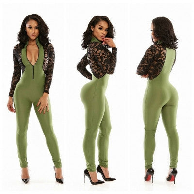 Opening Front Lace Close-fitting Jumpsuit - Sins & Temptations