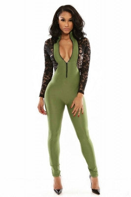 Opening Front Lace Close-fitting Jumpsuit - Sins & Temptations