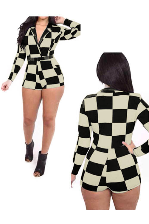 Sexy Jumpsuit In Black And White Grid Dress - Sins & Temptations