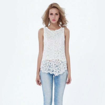 White Hollow Out Sleeveless Close-fitting Sweat Shirt Clubwear - Sins & Temptations