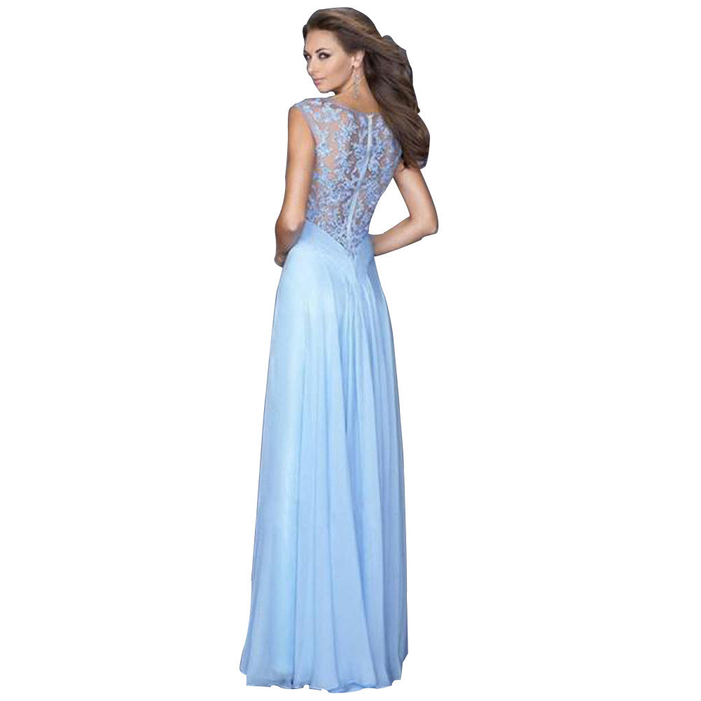 Light Blue High Waist Sleeveless Long Formal Dress - Sins & Temptations