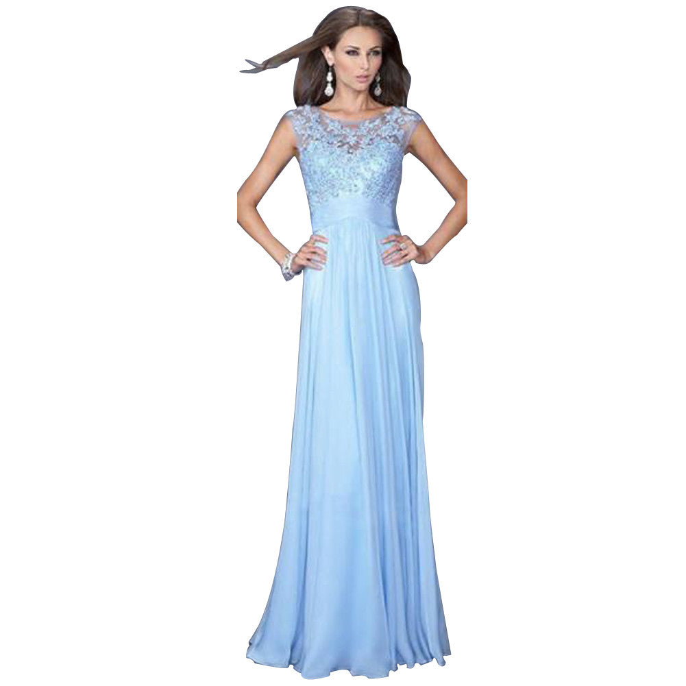 Light Blue High Waist Sleeveless Long Formal Dress - Sins & Temptations