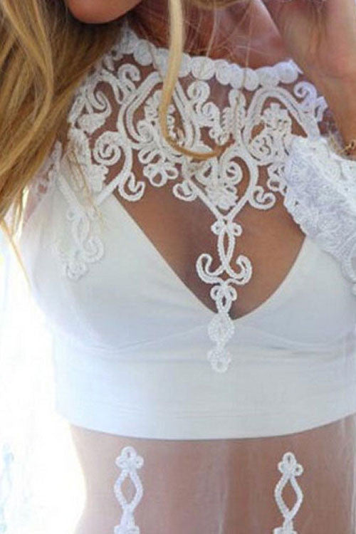 White Printed Flounced Beachwear Top - Sins & Temptations