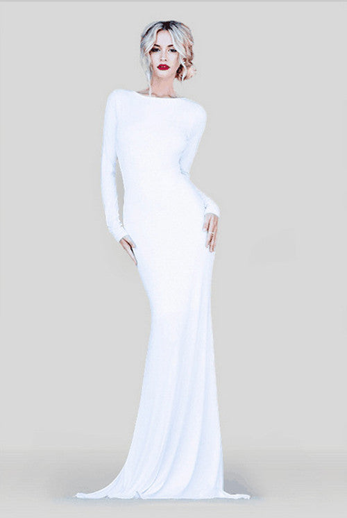 Pure White Open Back Summer Dress Long Sleeve Bodycon Evening Party Dress - Sins & Temptations