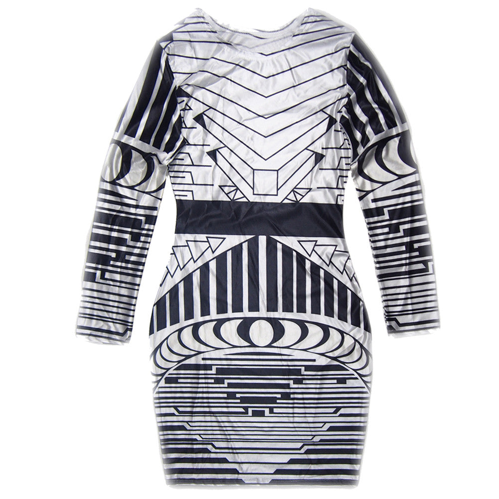 Abstract Fashion Full Sleeve Ladies Bodycon Dress - Sins & Temptations