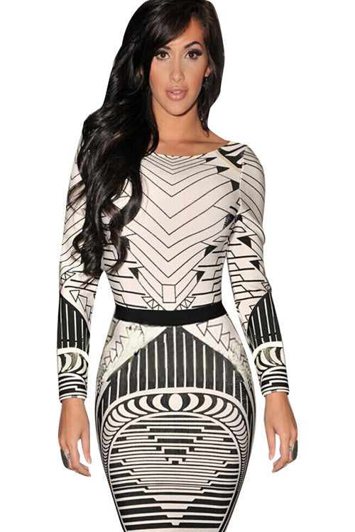 Abstract Fashion Full Sleeve Ladies Bodycon Dress - Sins & Temptations