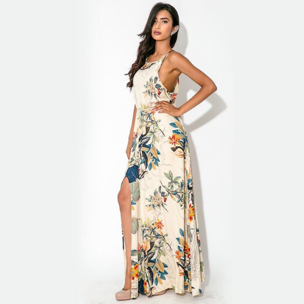 Leaf Pattern Sleeveless Ankle-length Summer Party Evening Club Dress - Sins & Temptations