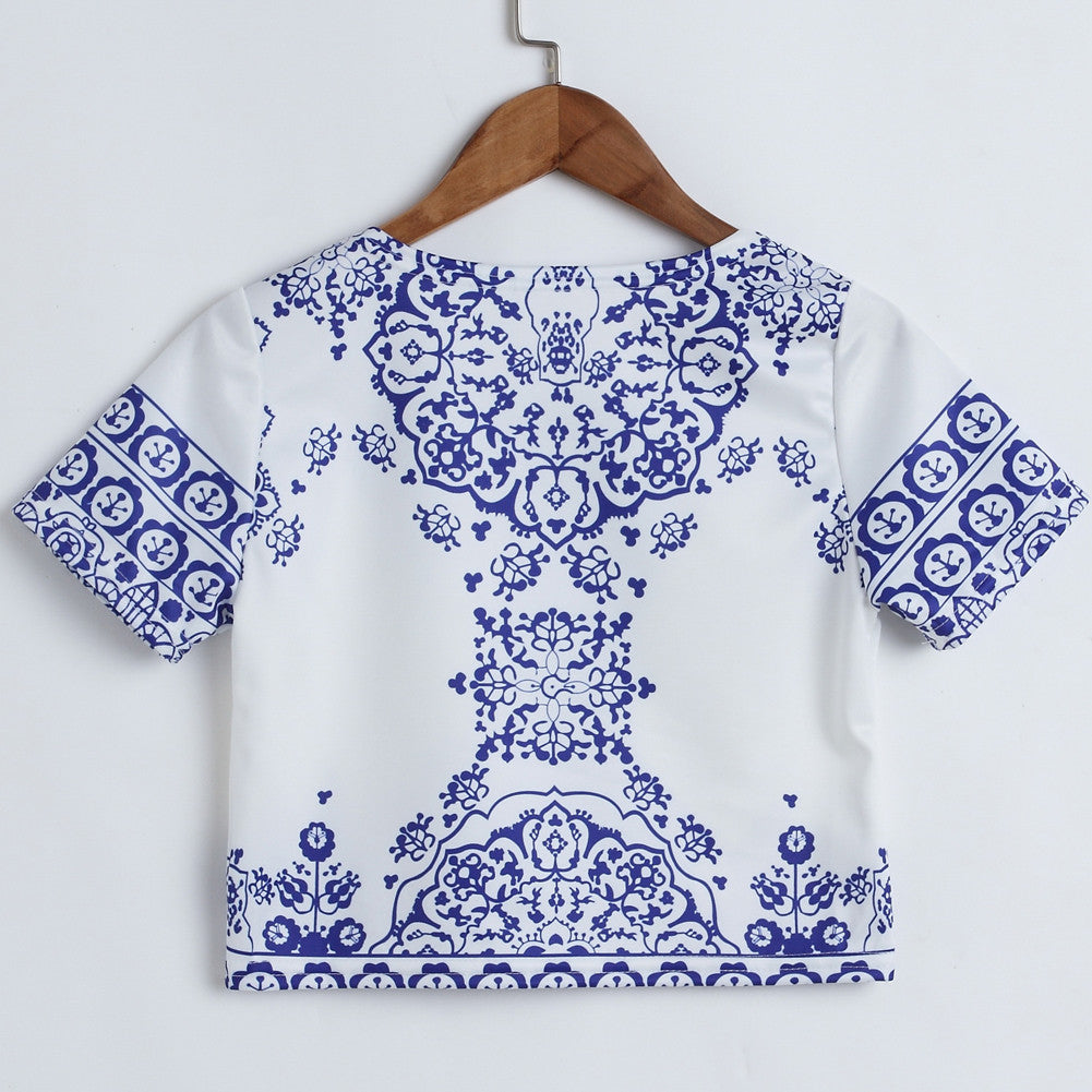 Two Pcs Blue and White Porcelain Pattern Short Summer Clubwear Party Dress - Sins & Temptations