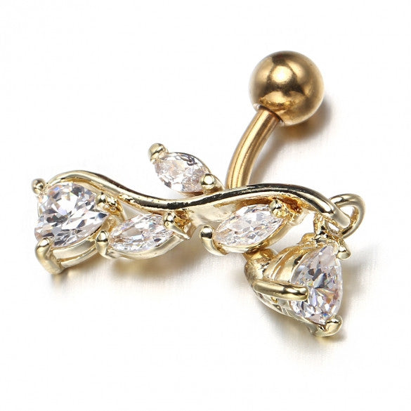 Alloy Floral Resin Rhinestone Decor Sexy Body Navel Ring Decor Piercing - Sins & Temptations