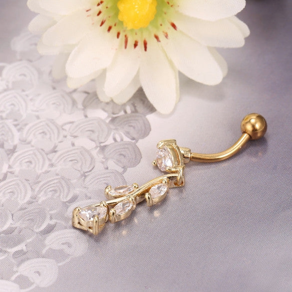 Alloy Floral Resin Rhinestone Decor Sexy Body Navel Ring Decor Piercing - Sins & Temptations