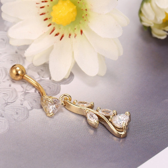 Alloy Floral Resin Rhinestone Decor Sexy Body Navel Ring Decor Piercing - Sins & Temptations