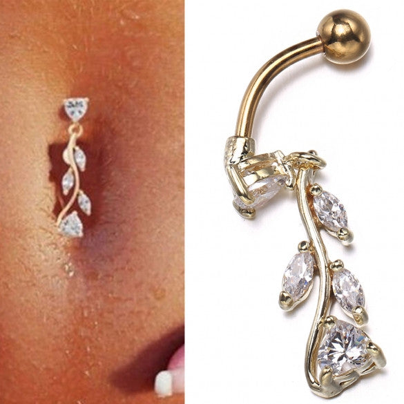 Alloy Floral Resin Rhinestone Decor Sexy Body Navel Ring Decor Piercing - Sins & Temptations