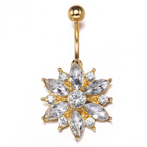 Gold Color Alloy Floral Resin Rhinestone Sexy Body Navel Ring - Sins & Temptations