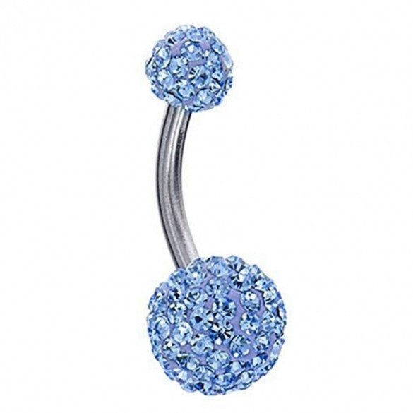 Round Rhinestone Crystal Ball Body Piercing Navel Belly Button Bar Ring - Sins & Temptations