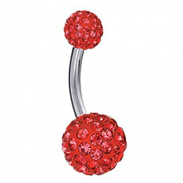 Round Rhinestone Crystal Ball Body Piercing Navel Belly Button Bar Ring - Sins & Temptations