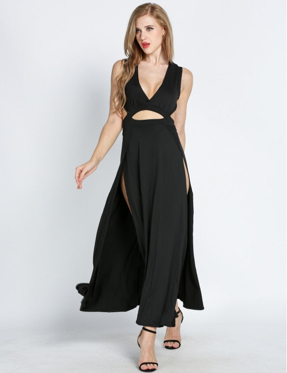 Red Sexy Sleeveless V-neck Hollow Out Maxi Party Clubwear Gown / Cocktail Dress - Sins & Temptations
