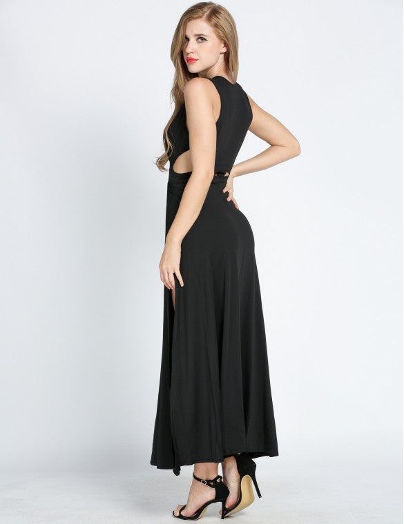 Red Sexy Sleeveless V-neck Hollow Out Maxi Party Clubwear Gown / Cocktail Dress - Sins & Temptations