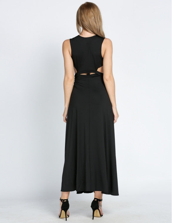 Red Sexy Sleeveless V-neck Hollow Out Maxi Party Clubwear Gown / Cocktail Dress - Sins & Temptations