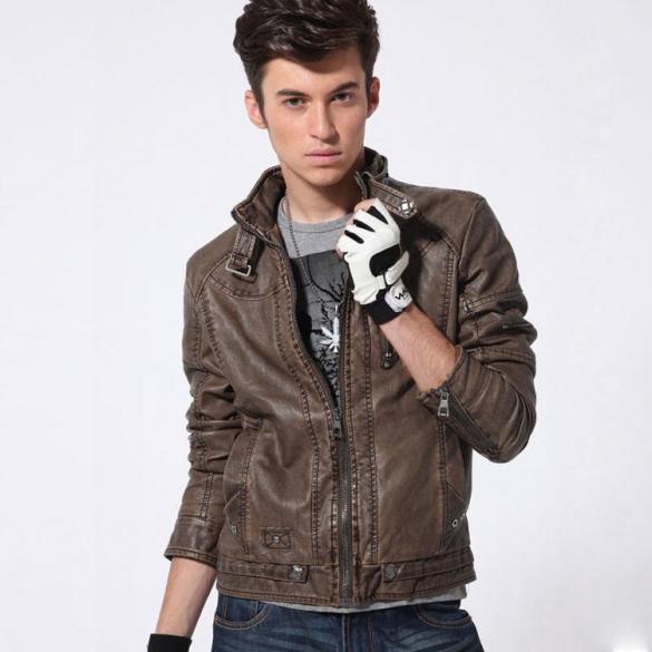 Stylish Men Long Sleeve Stand Neck Motorcycle PU Leather Zipper Jacket - Sins & Temptations