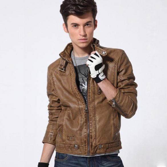 Stylish Men Long Sleeve Stand Neck Motorcycle PU Leather Zipper Jacket - Sins & Temptations