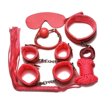 Red Hot 7pcs Fetish Sexy Bondage Love Cuffs System Set