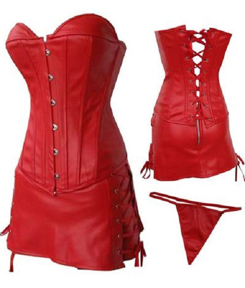 New Sexy Corset Faux Leather Red Robe - Sins & Temptations