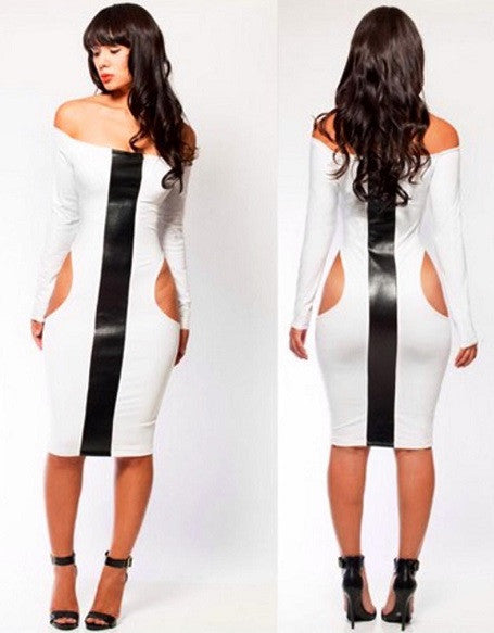 Faux leather Striped Offshoulder Dress - Sins & Temptations