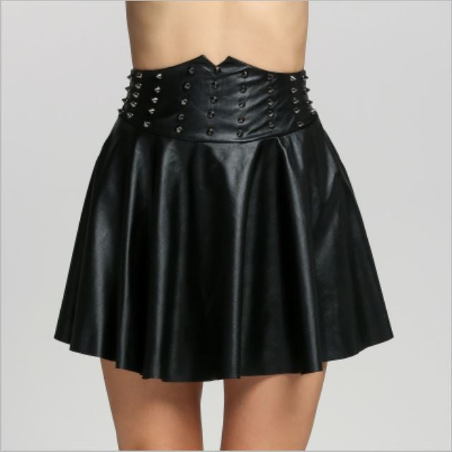 Faux Leather Gothic Rivetted Punk Skirt - Sins & Temptations