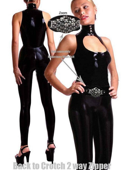 Sleeveless Faux Leather Laced Catsuit - Sins & Temptations