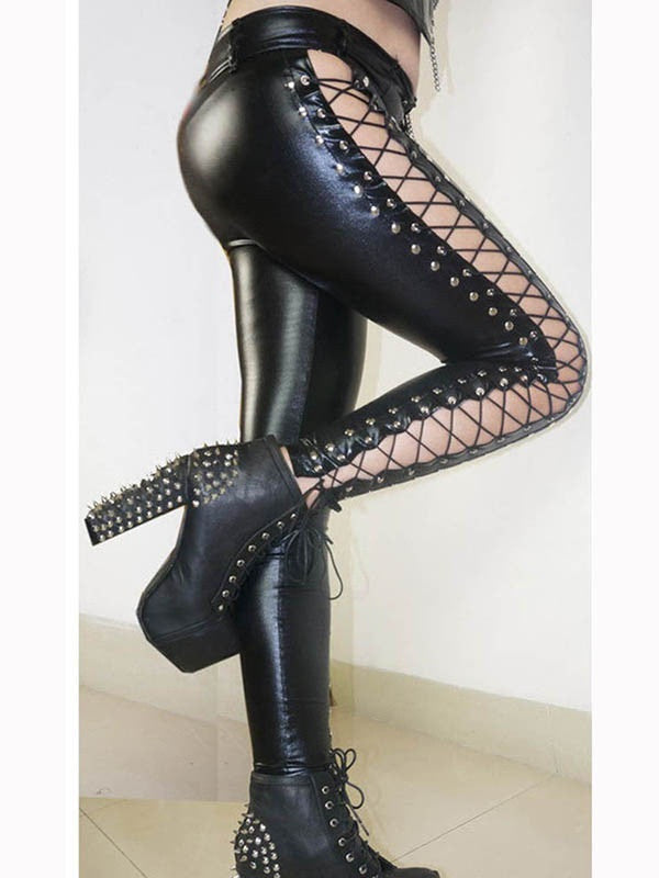 Sexy Wetlook Faux leather Lace Up Leggings - Sins & Temptations