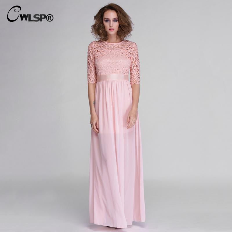 Elegant Lace Long Maxi Dress Hollow Out Chiffon Half sleeve Evening Wedding Party Dress - Sins & Temptations